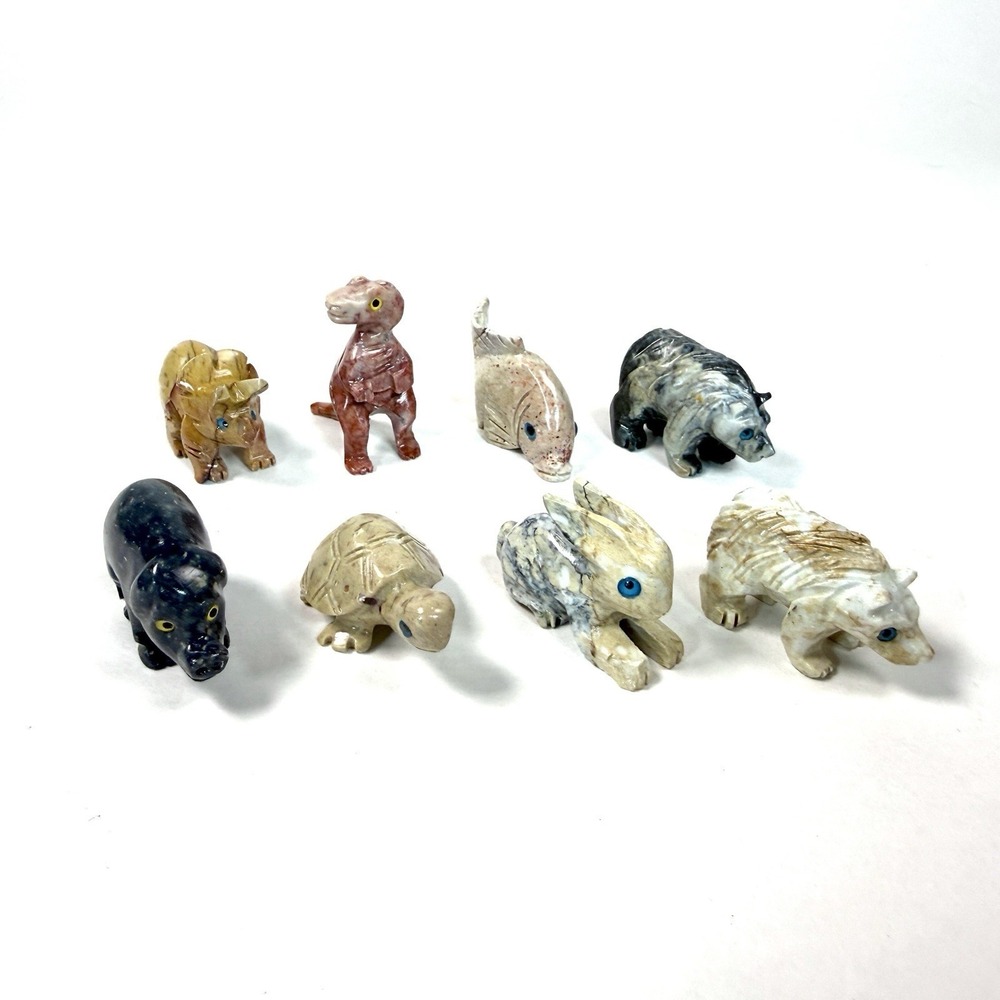 Hand Carved Soapstone Animal Figurine Lot VTG - Bear Rabbit Turtle Pig Dinosaur